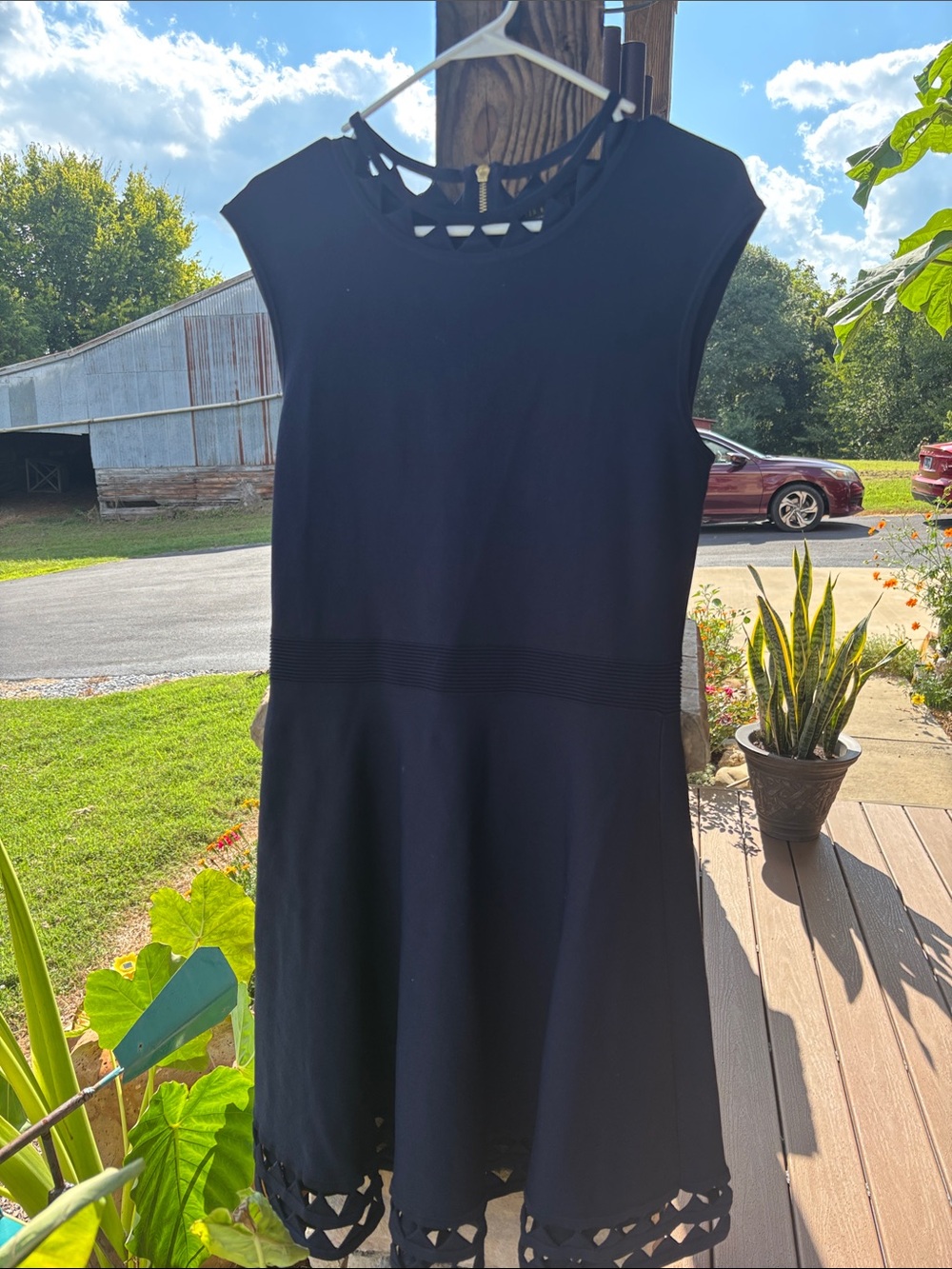 Ted Baker London Navy  Sleeveless Cutout Hem Fit-and-Flare Dress